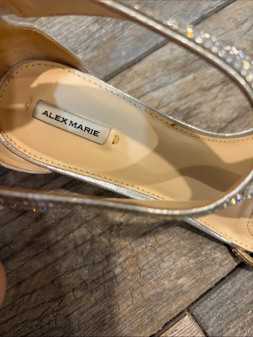 Alex Marie Mersalo Silver Rhinestone wedge dress sandals size 9.5